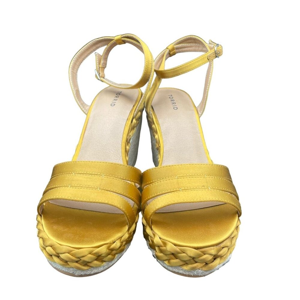 Torrid Espadrilles Womens 9.5 W Mustard Strappy Satin Braid Wedge New - Picture 2 of 8